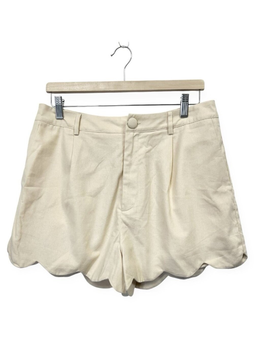 Aureum Cream Linen Scalloped Shorts Size L Large